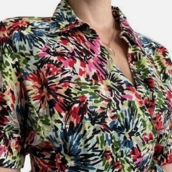 Vtg JG HOOK Dress 100% Linen Faux Wrap Belted Red Multicolor Sz 8P Floral Classy - Picture 6 of 11